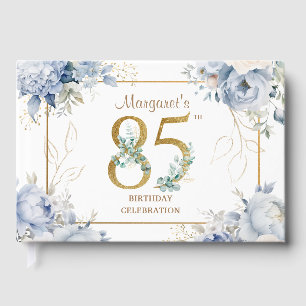 85th Birthday Party Dusty Blue Peony Guest Book