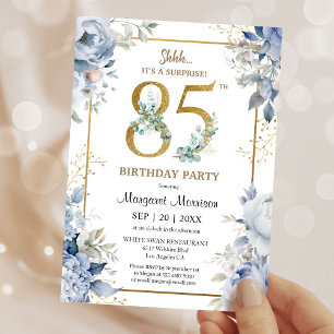 85th Birthday Party Elegant Dusty Blue Floral Invitation