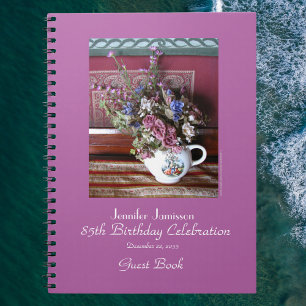 85th Birthday Party Guest Book, Vintage Teapot  Spiral Notebook
