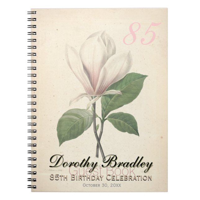 85th Birthday Party Magnolia Custom Guest Book (Front)