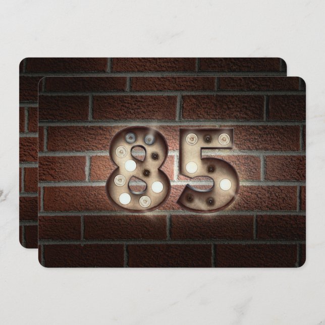 85th Birthday Party-marquee lights on brick Invitation (Front/Back)