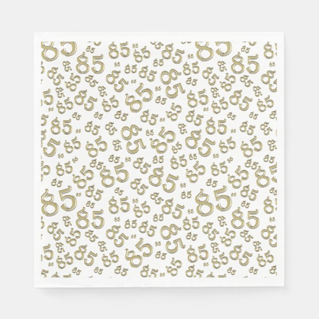 85th Birthday Party Number Pattern Gold/White Napkin (Front)