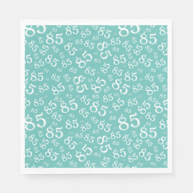 85th Birthday Party Number Pattern Teal/White Napkin (Front)