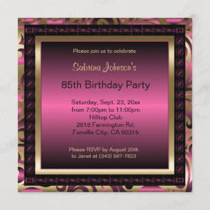 85th Birthday Party Pink Metallic & Gold Invitation