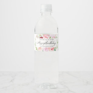 85th Birthday Party Pink Peony Floral Water Bottle Label