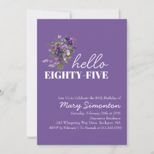 85th Birthday Party Purple Floral Bouquet Invitation