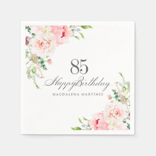 85th Birthday Party Supplies Pink Floral Custom Napkin
