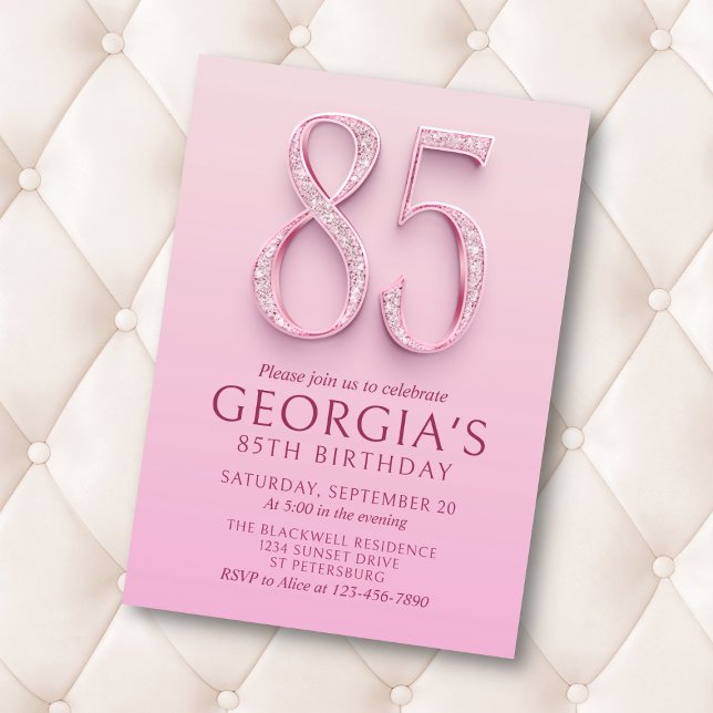 85th Birthday Pink Diamonds Invitation (Creator Uploaded)