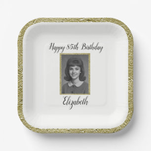 85th Birthday Plate Custom Photo White and Gold