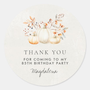 85th Birthday Pumpkin Thank You Favor Classic Round Sticker