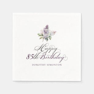 85th Birthday Purple Lilac Spring Flower Cocktail Napkin
