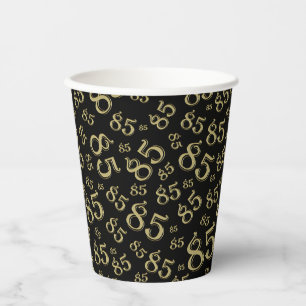 85th Birthday Random Number Pattern Black/Gold Paper Cups