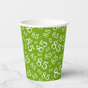 85th Birthday Random Number Pattern Green/White 85 Paper Cups
