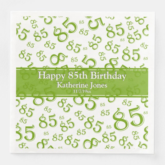 85th Birthday Random Number Pattern Green/White Napkin (Front)