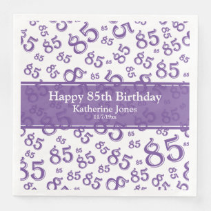 85th Birthday Random Number Pattern Purple/White Napkin
