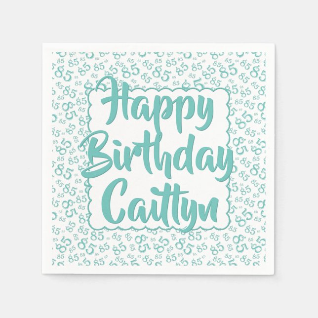 85th Birthday Random Number Pattern Scallop Teal Napkin (Front)
