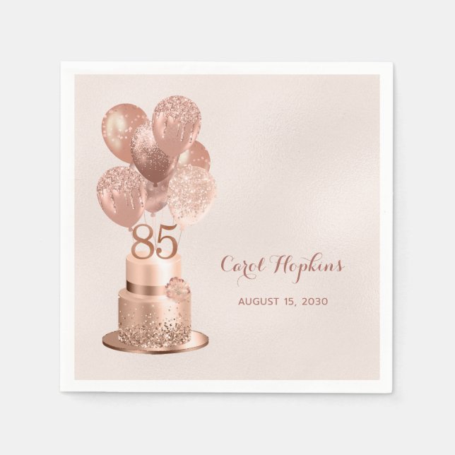 85th Birthday Rose Gold Cake Napkin (Front)