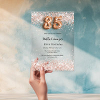 85th birthday rose gold confetti clear