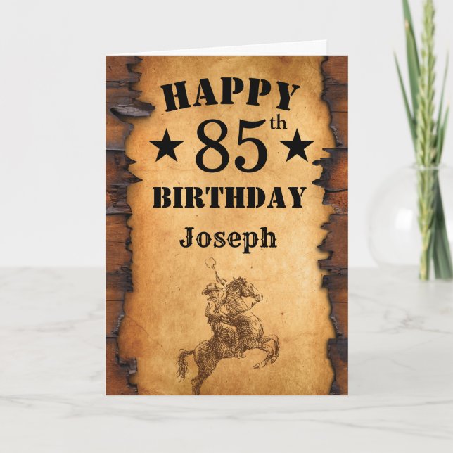 85th Birthday Rustic Country Western Cowboy Horse Card (Front)