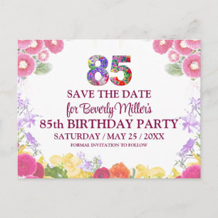 85th Birthday Save the Date, Blush Bloom Floral 85 Announcement Postcard