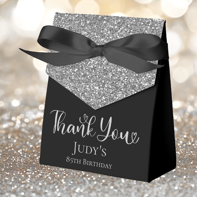 85th Birthday Silver Glitter Black Thank You Favour Box (Creator Uploaded)