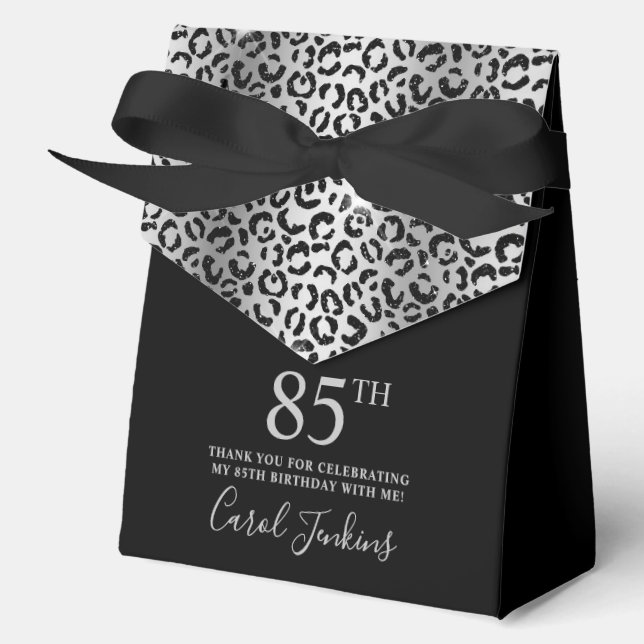 85th Birthday Silver Leopard Print Thank You  Favour Box (Front)