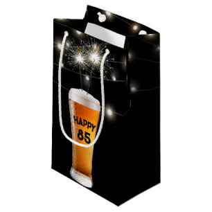 85th Birthday Sparkler In Beer   Small Gift Bag