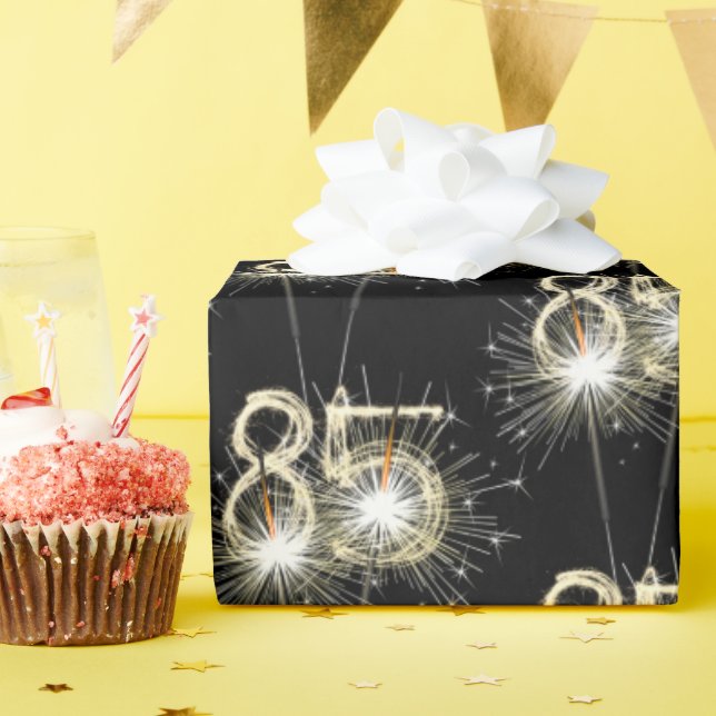 85th Birthday Sparklers on Black   Wrapping Paper (Birthday Party)