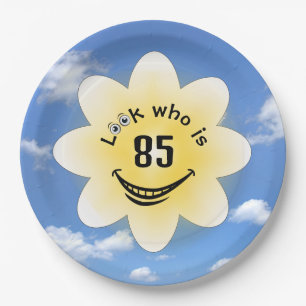 85th Birthday Summer Sunshine and Clouds Paper Plate