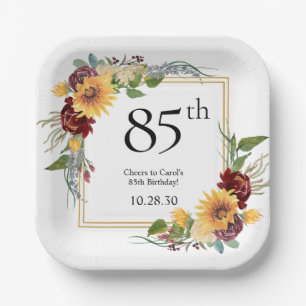 85th Birthday Sunflowers Paper Plate