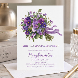 85th Birthday Surprise Party Purple Floral Bouquet Invitation