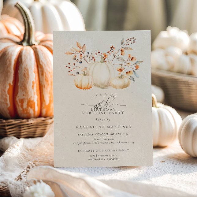 85th Birthday Surprise Party White Pumpkin Fall Invitation (Creator Uploaded)