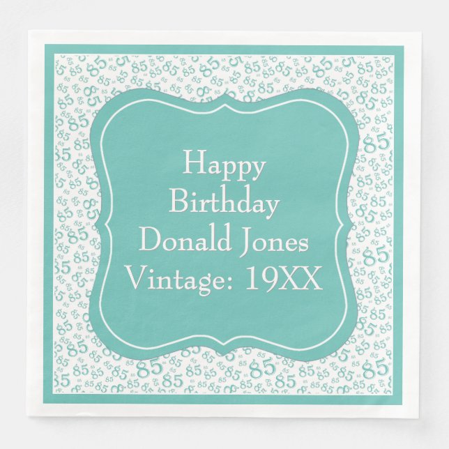 85th Birthday Teal/White Bracket Number Pattern Napkin (Front)