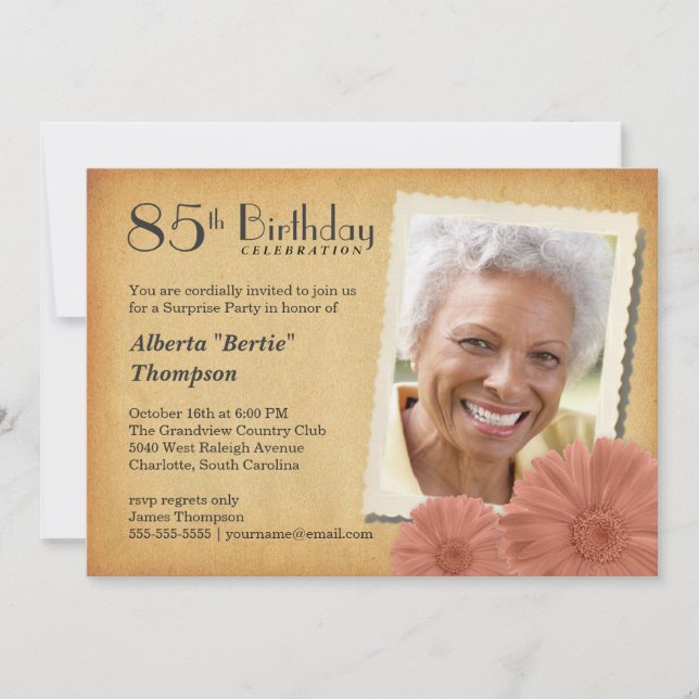 85th Birthday Vintage Daisy Photo Invitations (Front)