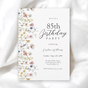 85th Birthday Watercolor Wildflowers Floral  Invitation