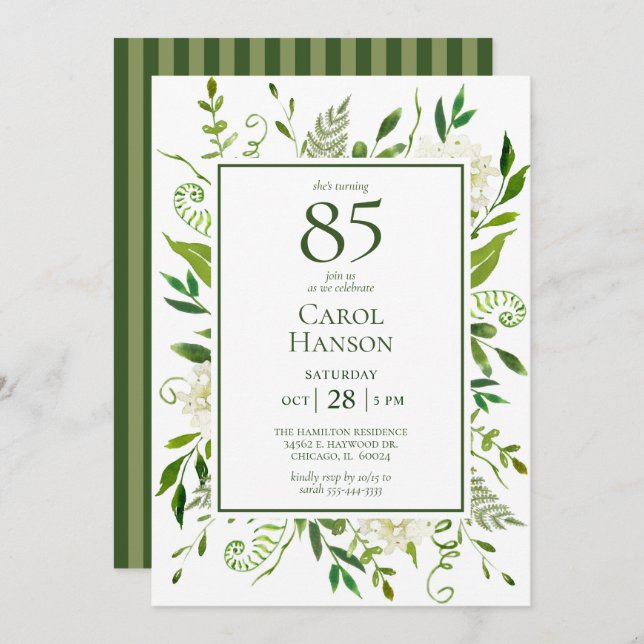 85th Birthday White Hydrangeas Invitation (Front/Back)