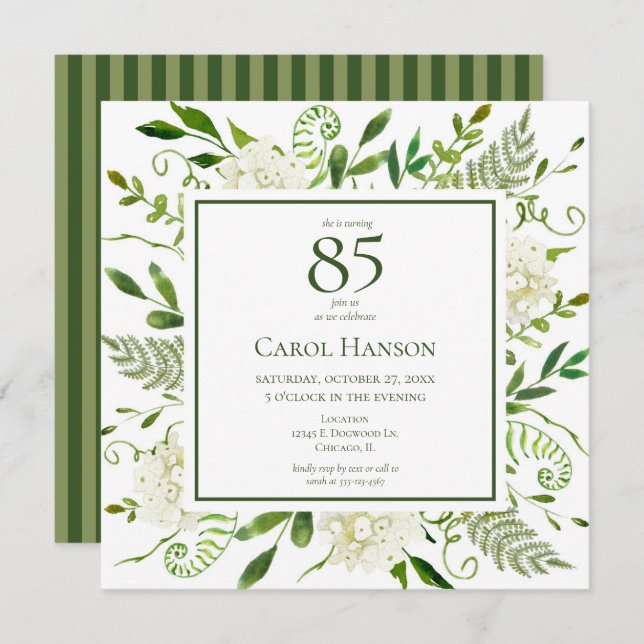 85th Birthday White Hydrangeas Invitation (Front/Back)