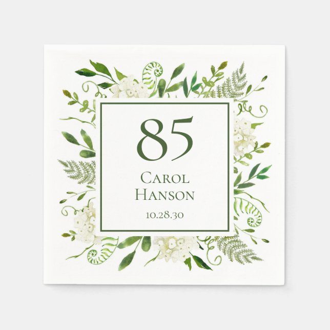 85th Birthday White Hydrangeas Napkin (Front)