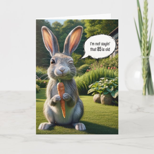 85th Birthday Winking Rabbit With a Carrot Card (Front)