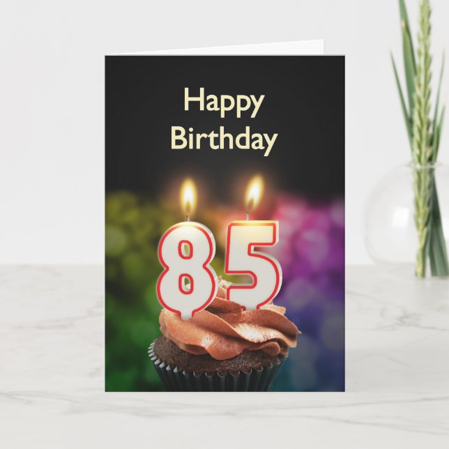 85th Birthday with cake and candles Card (Front)