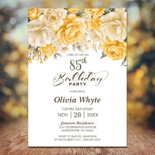 85th Birthday Yellow Rose Floral Party Invitation