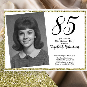 85th Custom Photo White and Gold Birthday Invitation