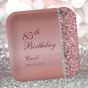 85th Elegant Rose Gold Birthday Paper Plate