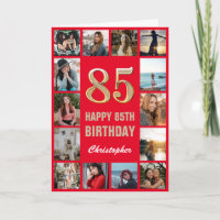 85th Happy Birthday Red and Gold Photo Collage