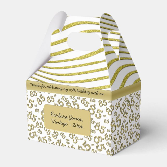 85th Party Gold/White Random Number Pattern Favour Box (Front Side)