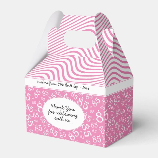 85th Party Pink/White Random Number Pattern Favour Box (Front Side)