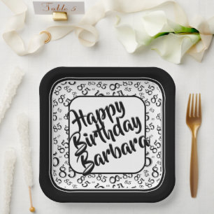 85th Party Random Number Pattern Black/White Paper Plate