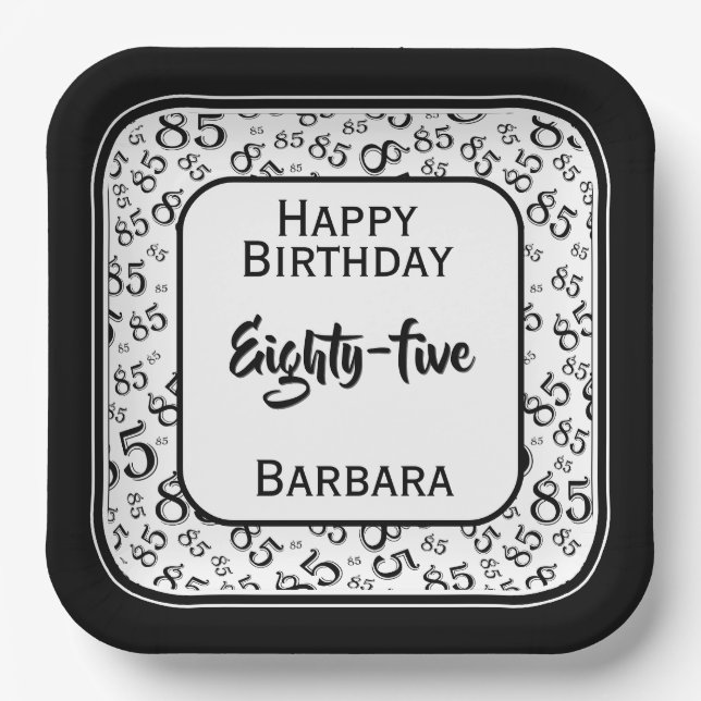 85th Party Random Number Pattern Black/White Paper Plate (Front)