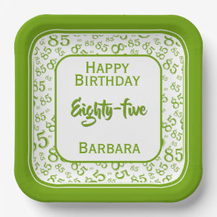 85th Party Random Number Pattern Green/White Paper Plate