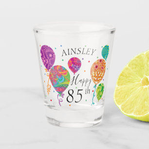 85th Purple Aqua Birthday Balloons Custom Name Shot Glass